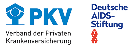 Logos der Sponsoren: PKV, Deutsche AIDS-Stiftung und ViiV Healthcare